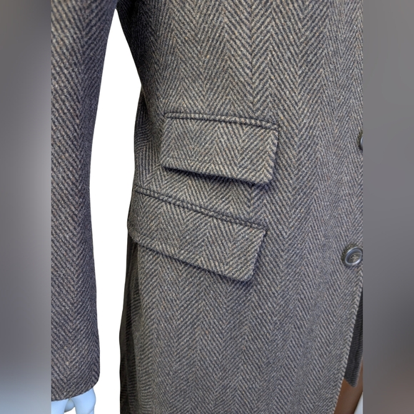 Wool Cashmere Herringbone Overcoat, Black & Brown, Weather Report, Size 38R / M - Picture 9 of 13